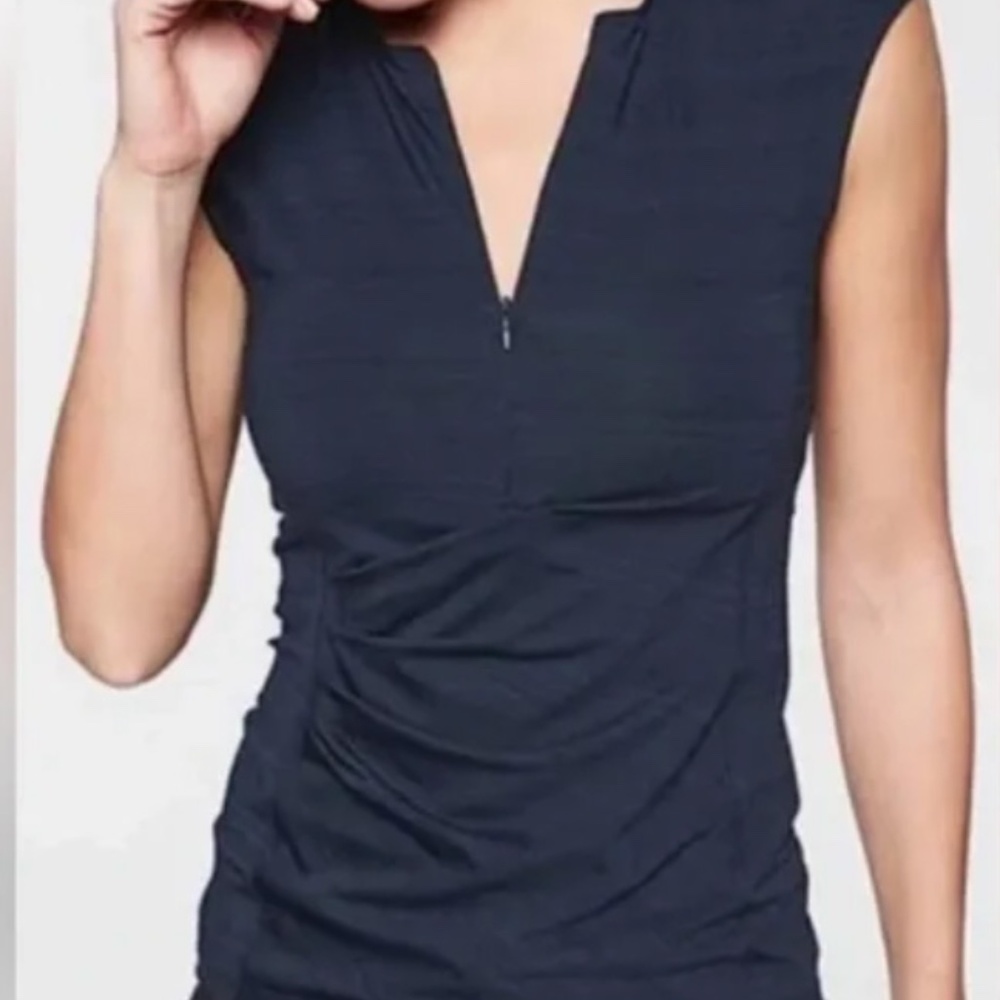 Athleta‎ Navy Blue Space Dye Ruched Quarter Zip Cycling Top Large Tall